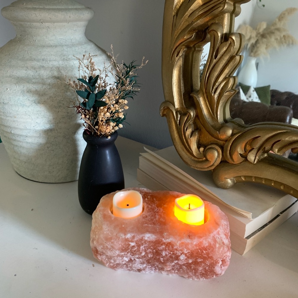 Himalayan salt candle holder MCM pink home decor table neutral